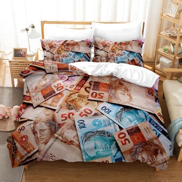 

3d money printed pillowcases bedding set  king size gold dropshipping king  twin full single double yb05161