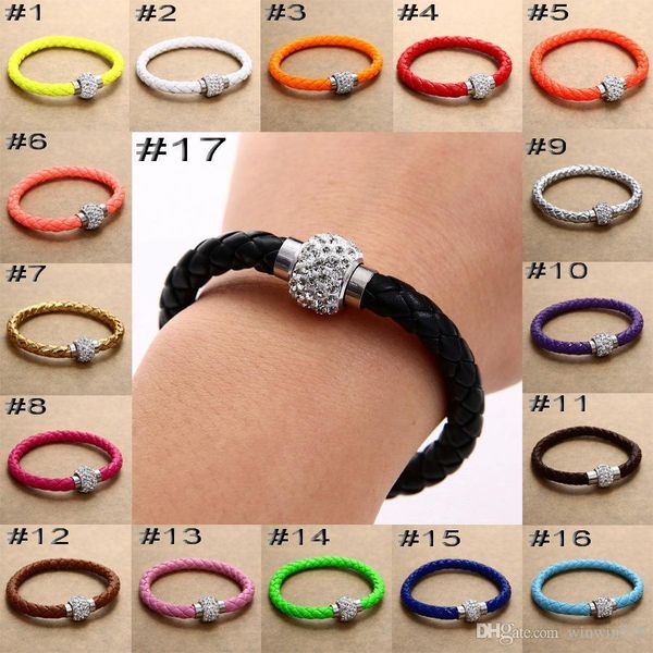 

pu colors new 2021 leather crystal 17 magnetic clasp bracelet with good price, Silver