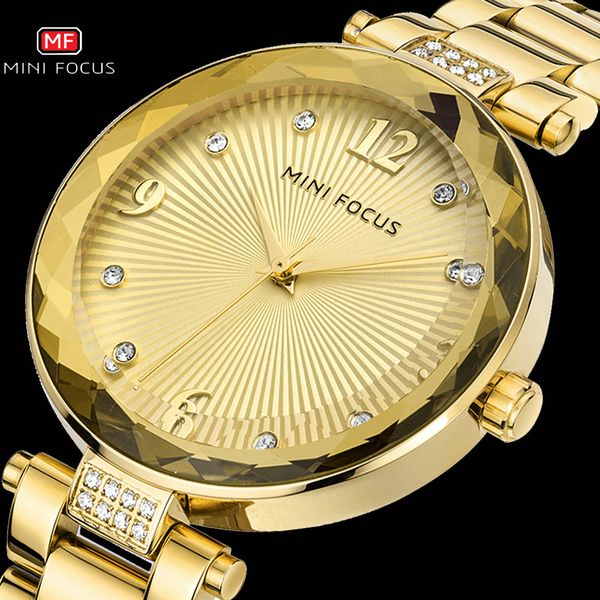

mini focus 2020 brand luxury rose gold watch for women ladies stainless steel strap elegant dress rhinestone dropshipping, Slivery;brown