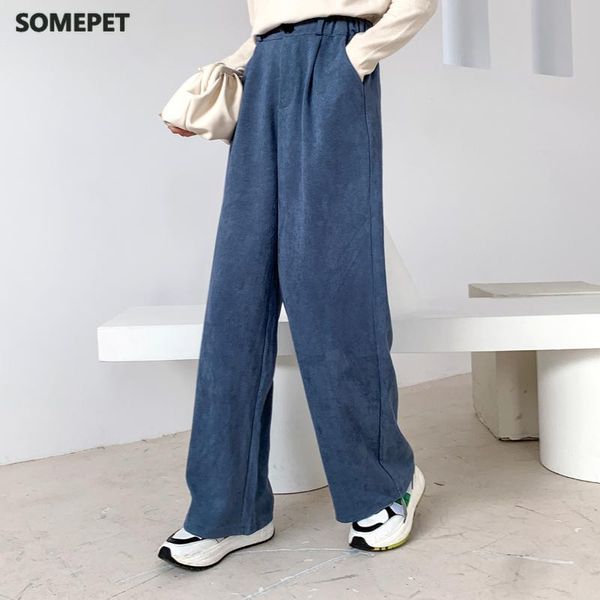

women spring pants pure color stretch waist women wide leg straight pants fashion female trousers, Black;white