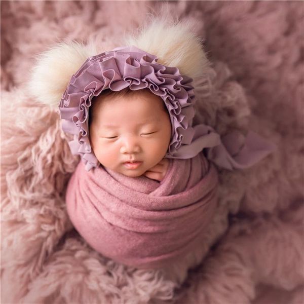 

caps & hats fluffy born girl pom hat handmade ruffle bonnet cute teddy bear baby pography props, Yellow