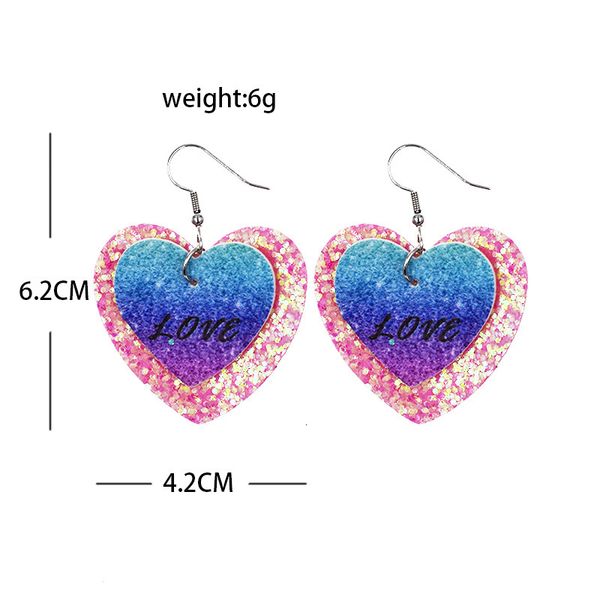 

day heart-shaped new double peach valentine's shaped leather earrings, Silver