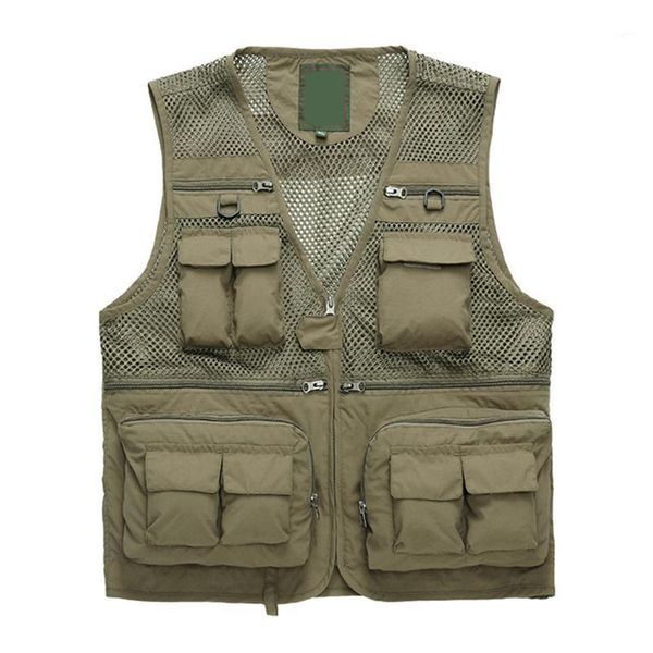 

outdoor quick-drying fishing vest multi-pocket breathable mesh pgraphy casual vest hsj881, Black;white