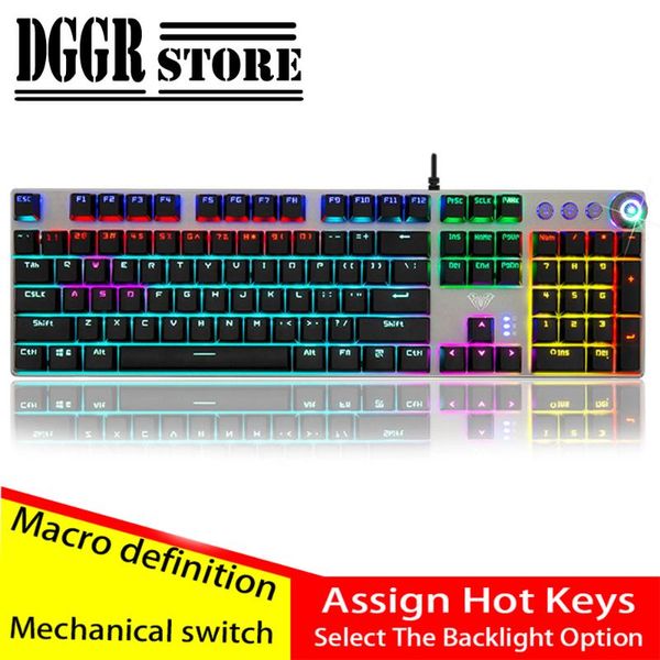 

gaming mechanical keyboard blue/black switch104key ru/us wired keyboard anti-ghosting mix backlit led usb for gamer pc laptop