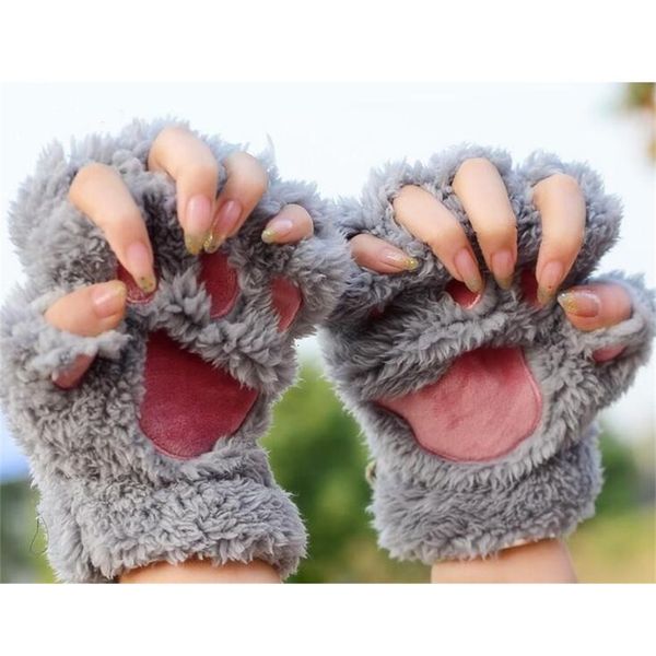 

factoryv1bjwinter warm lovely women fluffy girls fingerless bear cat plush paw claw half finger gloves mitten new gb1324