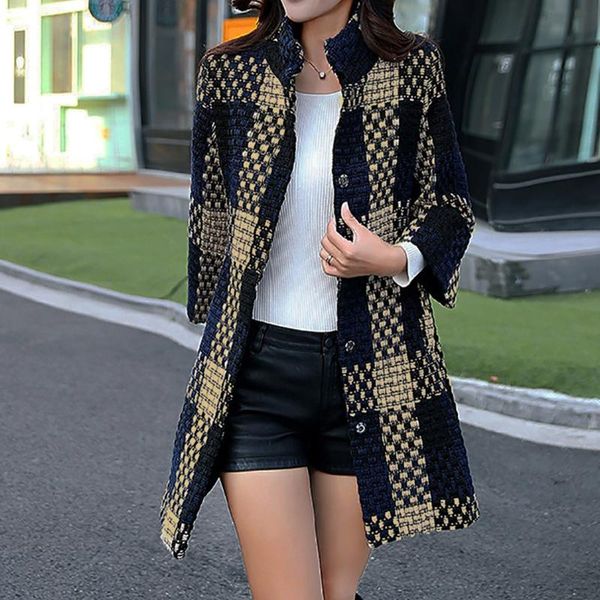 

women jacket winter vintage oversize long 2020 plus size ladies coat for girls warm wool lattice jacket winter outerwear #620, Black;brown