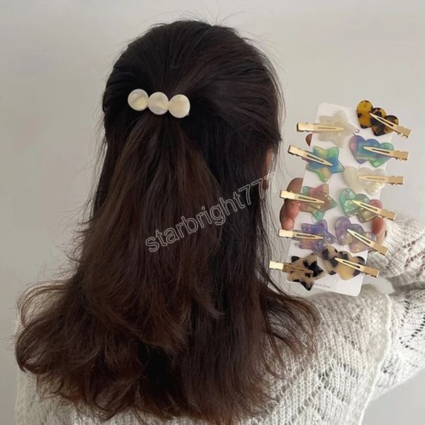 2 Teile/satz Stern Herz muster Haarnadel Mode Acryl Make-Up-Tools Haar Clips Für Frauen Mädchen Kopfbedeckungen
