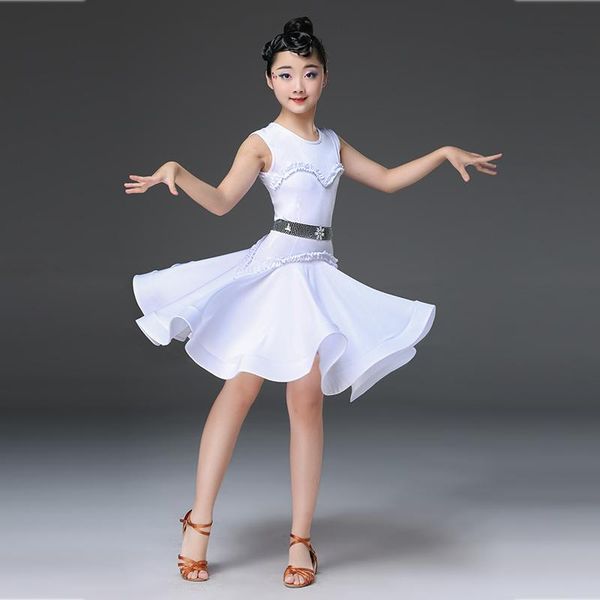 

stage wear latin dance dress for girls kids costume cha children salsa competition white, Black;red