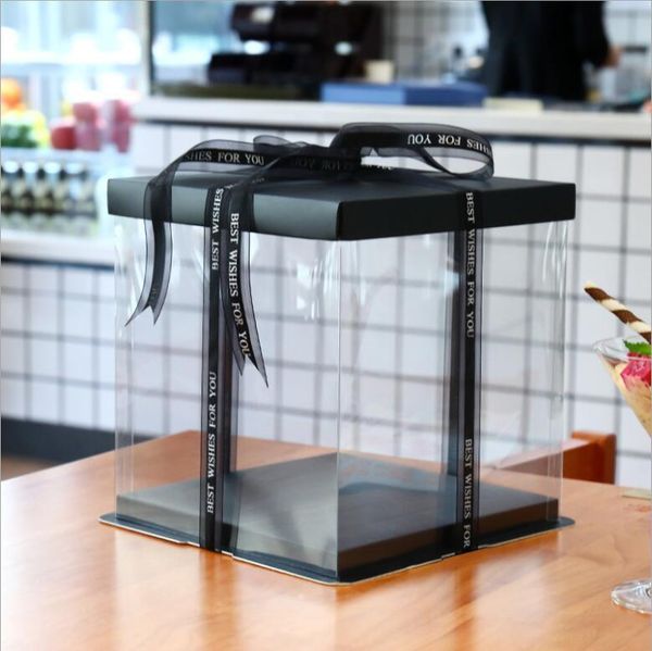 

gift wrap 2pcs 21.5*23 cm black clear cake packaging box for christmas package home baking birthday