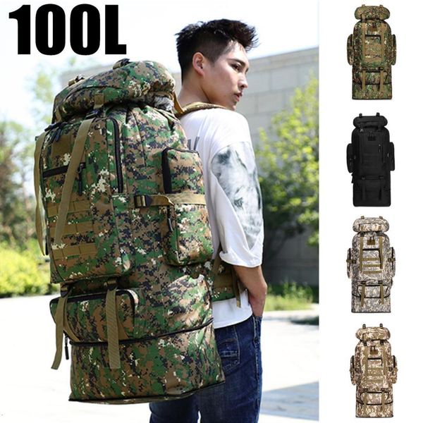 

adjustable 100l large hiking climbing backpacks camouflage softback backpack for men women sports bags camping travel rucksack