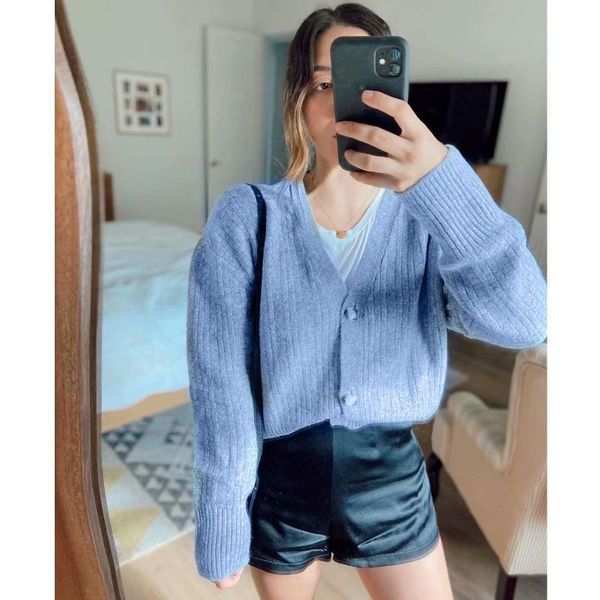 

knitted shirt releases female autumn cardigan casual blouses with one long sleeve cleavage only breasted of women's or, White;black