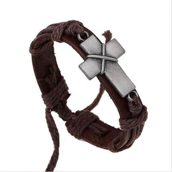 

alloy vintage 25 cross pcs/lot leather christian retro silver punk bracelets fashion handmade jewelry gifts whole
