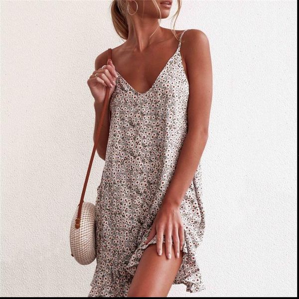 

women dress sleeveless strappy boho floral mini dresses summer beach sundress new fashion casual thin beach party vestidos, Black;gray