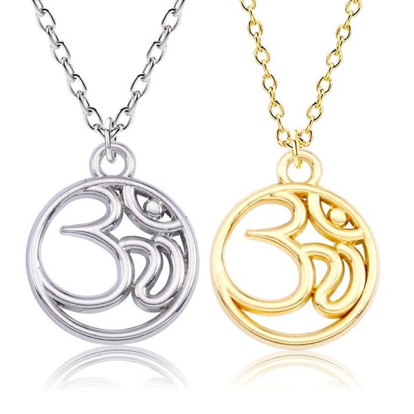 

fashion women round cutout pendant gold and chain necklace glamour female creative symbol yoga pendant necklace, Silver