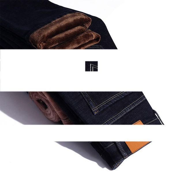 

winter thermal warm stretch jeans mens q0105, Black;white