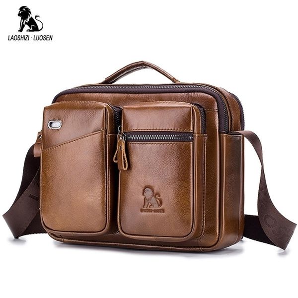 

laoshizi luosen messenger shoulder genuine leather business male crossbody bags for men cross body bag handbags new y201224