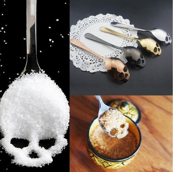 

stainless new sugar skull suck tea steel coffee spoons dessert spoon ice cream tableware colher kitchen accessories 20pcs epacket free