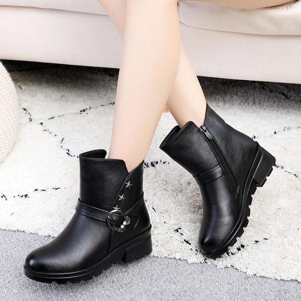 

womens boots autumn winter fashion chunky heels ladies shoes woman flock ankle boots for women zipper botas mujer, Black