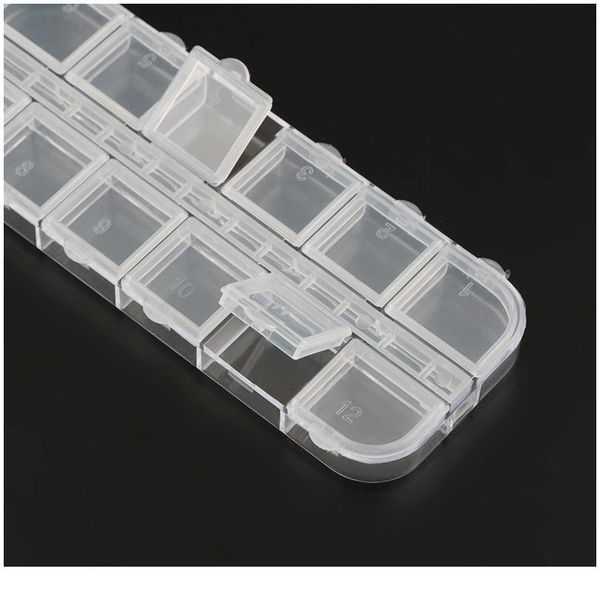 

one piece 13x5x1cm 12 slots compartment plastic storage box adjustable rectangle jewelry container box case for beads& qylhgv, Black;white
