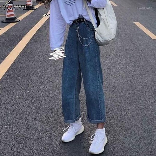 

women's jeans women all-match blue pockets teens full length boyfriend retro straight baggy korean style college spring stylish vintage