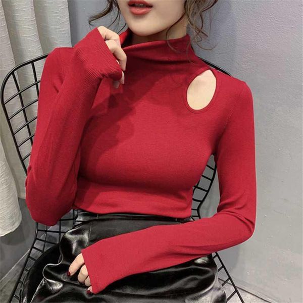 

women's t-shirt red female tee punk rock clothing vetement femme hollow t-shirts 2021 autumn winter woman t shirt women black xxxl, White