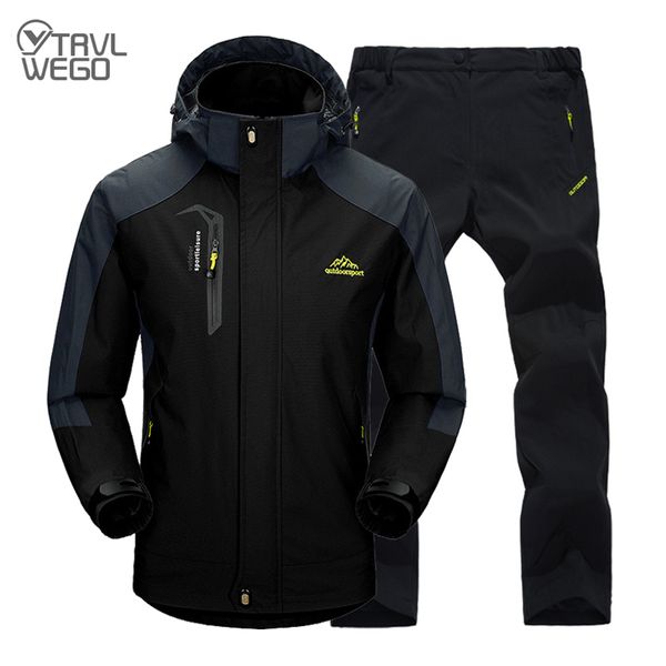 

trvlwego man trekking hiking fishing outdoor coat&pants set black sports single jackets & quick-drying camping trouser suit 201114, Black;brown