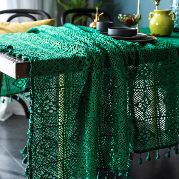 

зеленое пасторальное кружевное вязание крючком скатерть старинные diy полый декоративный стол для гостиной праздник вечеринки домашнего деко