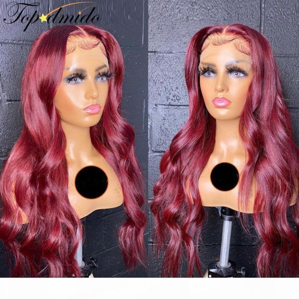 

dmido brazilian loose wave lace front wigs with baby hair 99j# color human hair wigs pre plucked remy glueless lace wig, Black;brown