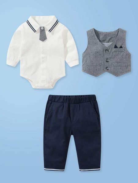 

baby striped bodysuit and pants set with plaid blazer she, White