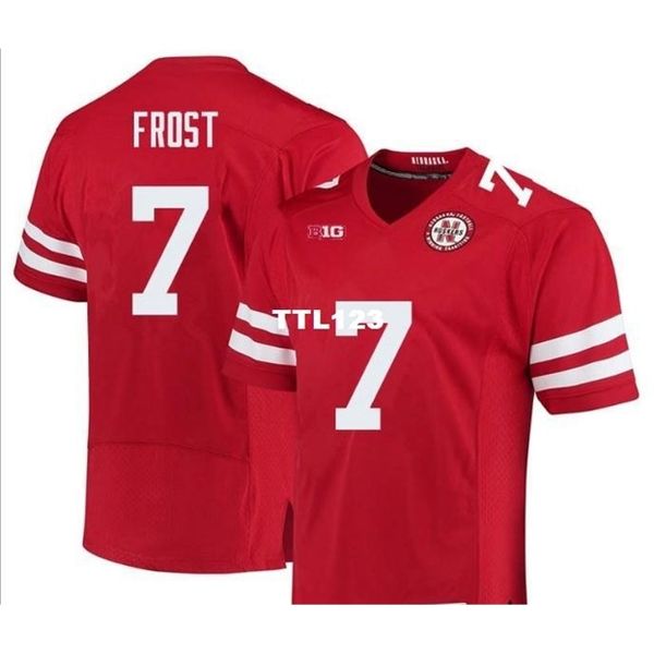 

2019 new men nebraska cornhuskers scott frost 7 whtie red real full embroidery college jersey size s-4xl or custom any name or number jersey, Black