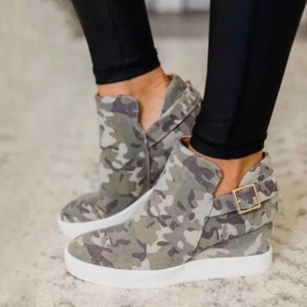 

2021 new autumn women canvas sneakers ladies buckle casual wee platform shoes woman camouflage vulcanized female 6is1, Black