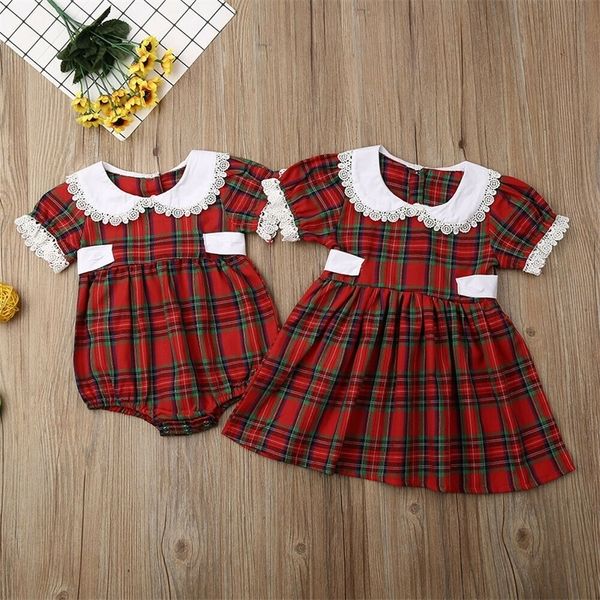 Weihnachten Passende Kinder Baby Mädchen Große/Kleine Schwester Plaid Strampler Kleid Weihnachten Nette Baby Mädchen Kleidung LJ201111