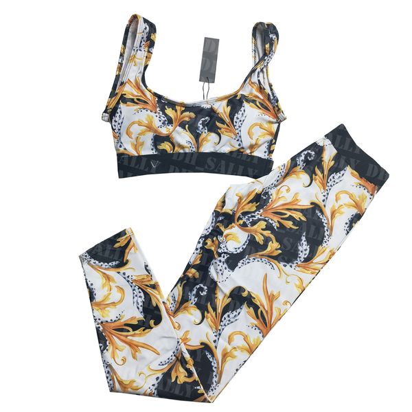 

floral print gym outfit womens sleeveless sports highly elastic yoga pants running dancing fitness tracksuit, White;red