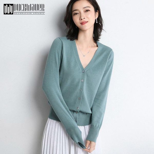 

women's knits & tees duckwaver knit sweater women autumn female casual long sleeve button cardigan knitted sweaters coat femme winter w, White