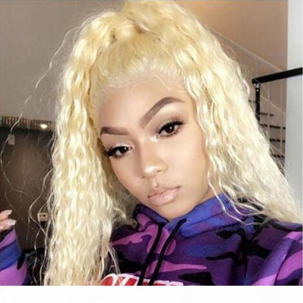 

oulaer 613 blonde lace front human hair wigs body wave with baby hair bleached knots pre-plucked brazilian curly hair, Black;brown