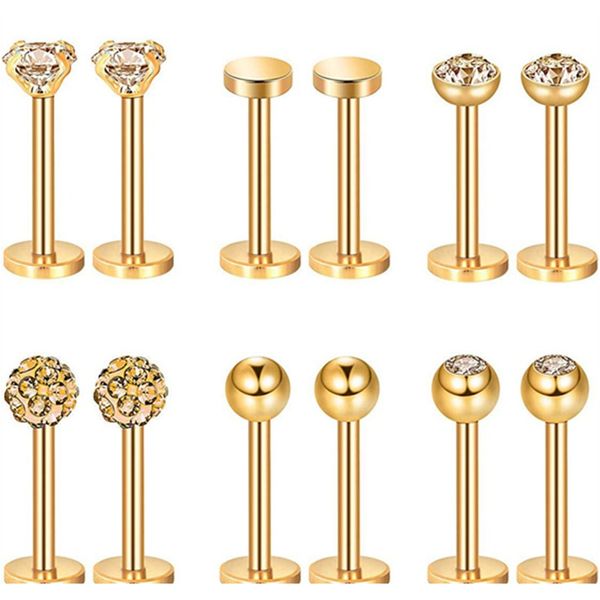 

12pc stainless steel zircon barbell tongue ring nose labret piercing kit tragus tongue piercing ball earring pircing lengua lote f wmtegz, Silver