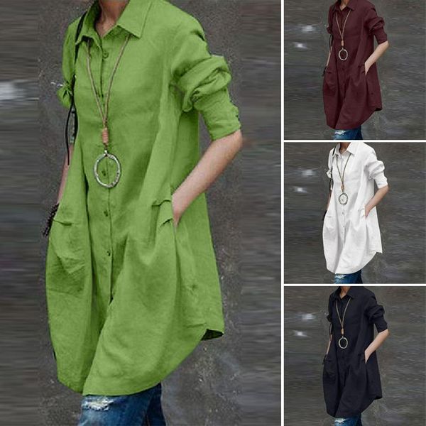 

women's blouses & shirts irregular blouse zanzea 2021 fashion solid casual long sleeve blusas female button pleated tunic oversized, White