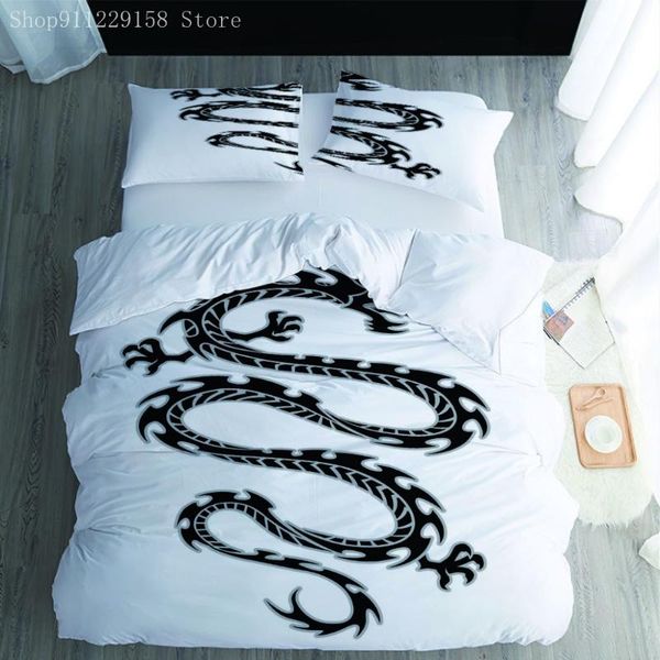 

2/3pcs black dragon bedding set white microfiber comforter cover pillowcase single double boy bedroom decor quilt cover