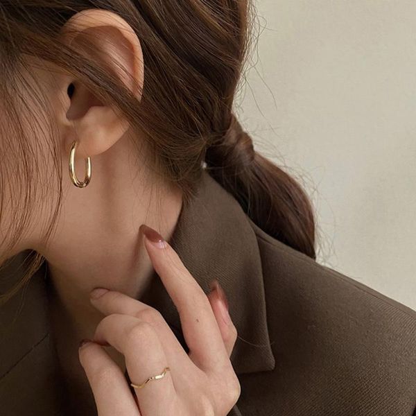 

new selling french gold chic o shaped hoop earrings women's chunky hoops geometrical brass earrings minimalist 2021, Golden;silver