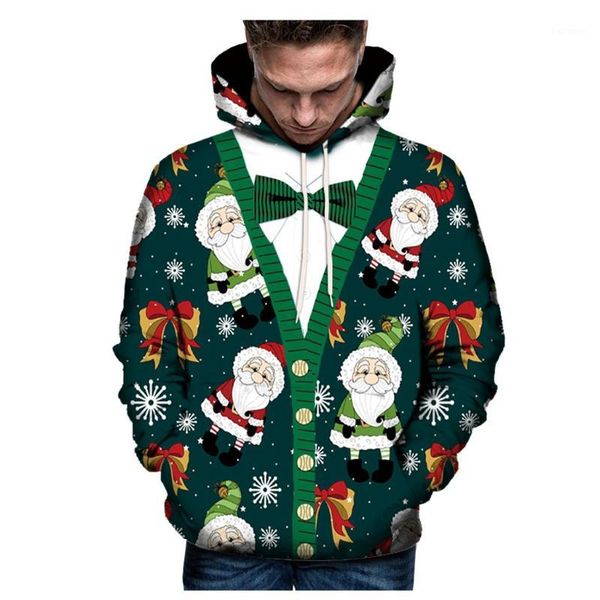 

christmas couple's 3d funny santa printed long sleeve hooded swearshirts christmas festival hoody pullover suéter masculino#31, Black