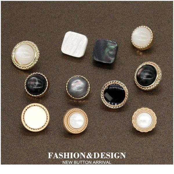 

10pcs 10/11mm lady shirt's black pearl golden metal buttons for women's clothing dress button sewing blouse sweater ne bbygob, Blike;white