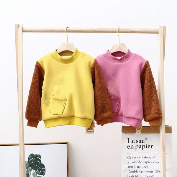 

pullover autumn and solid color korean hooded winter yellow double layer cotton liner children's sweater 122605, Black