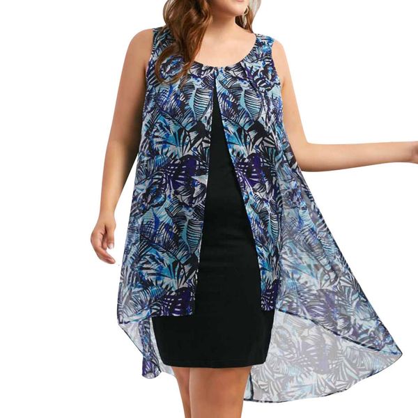 

ostrich o-neck super large code sleeveless leaves print casual mini atmosphere novel fashion women summer, Black;gray