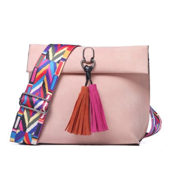 

women messenger bag crossbody bag tassel shoulder bags female designer handbags women bags with colorful strap c0125