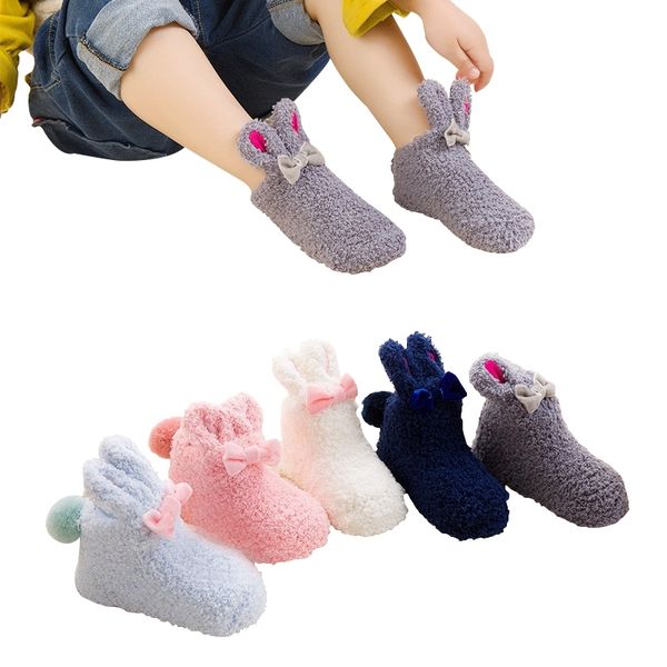 

autumn winter terry baby socks thick coral fleece bow children's socks newborn infant toddler boys girls socks for baby bunnies y201009, Pink;yellow