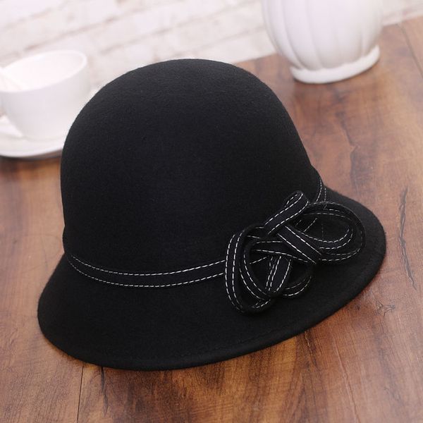 

woman fashion versatile british retro basin bow autumn winter new woolen felt hat