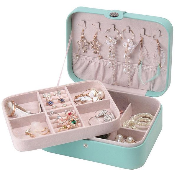 

simple jewellery box large capacity earrings ear stud ring multi-function jewelry box ornament, Pink;blue