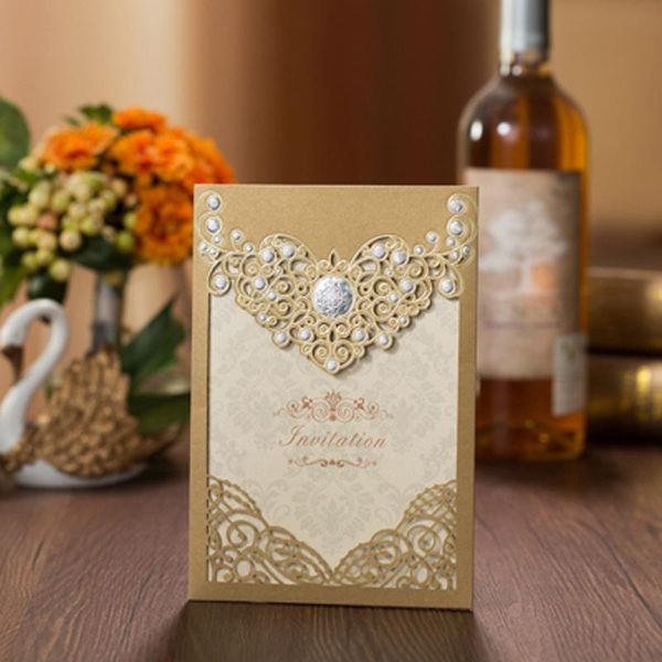 

1 шт. красный золотой лазерный нарезка корона флора свадебные приглашения карты поздравительная открытка настроить свадебное украшение вечер