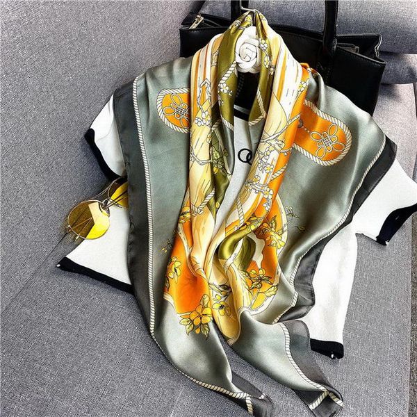 

new fashion plain silk scarf women square scarves spain chain rope design small hijab lady bandana female foulard, Blue;gray