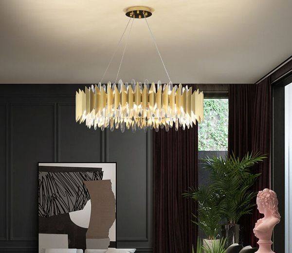 Manggic Nuovo design Anello dorato LED Lampadari Lampadario di cristallo Lampada da salotto moderna Luci dorate di cristallo